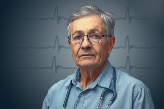 The image features a man who appears to be a doctor or medical professional, given his attire and the context. 
