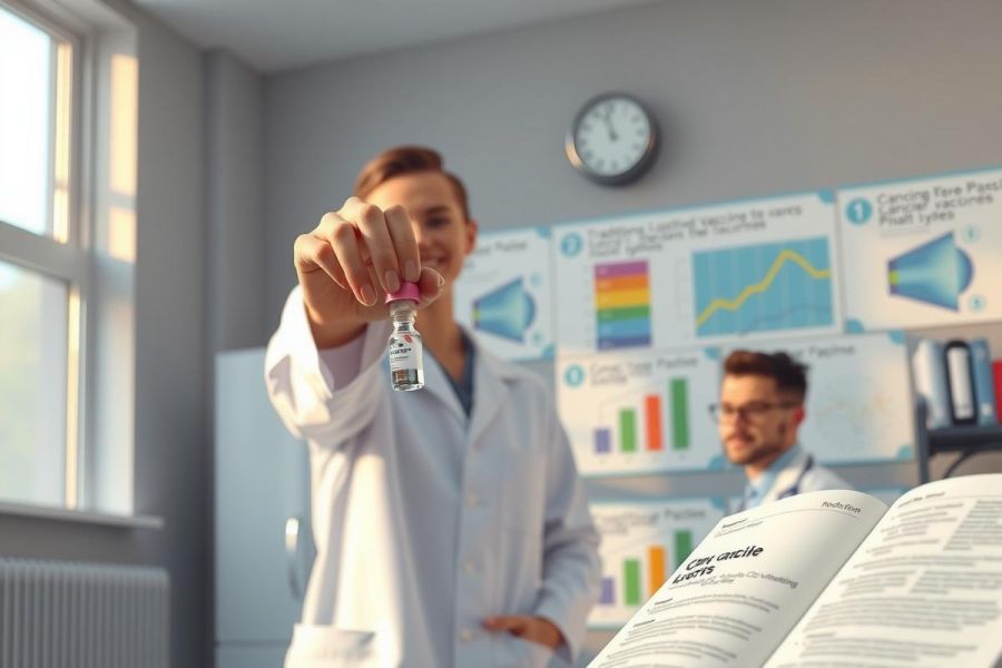 The image depicts a laboratory setting with a focus on two individuals. The person in the foreground, dressed in a lab coat and holding a test tube aloft, is likely conducting an experiment or demonstration. The individual in the background appears to be observing or assisting.