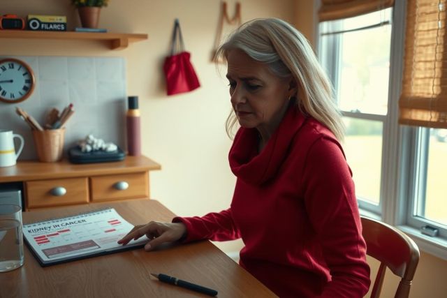 In the image, there is a woman sitting at a dining table. She has blonde hair and is wearing a red top and black pants. On the table in front of her are two open laptops, one with a white label.
