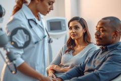 Doctor examining a patient during a checkup. Healthcare professional in a clinic setting, demonstrating medical care. Focus on patient well-being and professional medical examination.