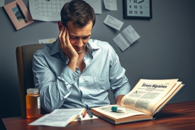 The image depicts a male individual seated at a desk, appearing to be engrossed in his work. He is surrounded by various books and documents spread across the desk. The environment suggests an office setting with a focus on academic or professional study.