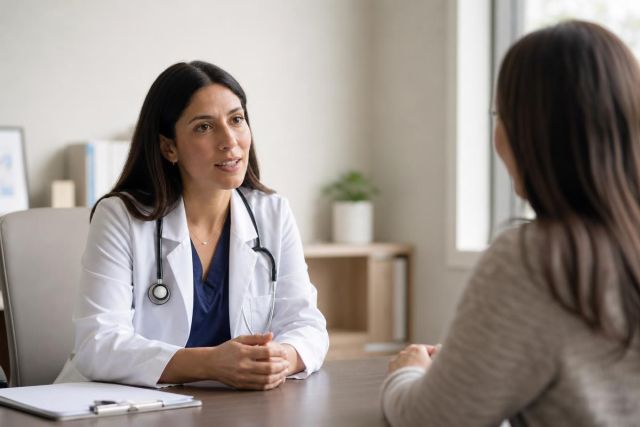Doctor consulting a patient in a calm clinic office discussing bariatric surgery cost and options.