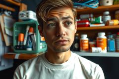 A young man with blonde hair sits amidst a cluttered room filled with various items. He wears casual clothes and looks directly at the camera, evoking a sense of being photographed or interviewed in an informal setting.