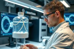 Scientist examining a glowing bioluminescent sample in a lab. The image showcases research, biotechnology, and scientific discovery in a modern lab setting with a focus on innovation and technological advancement.