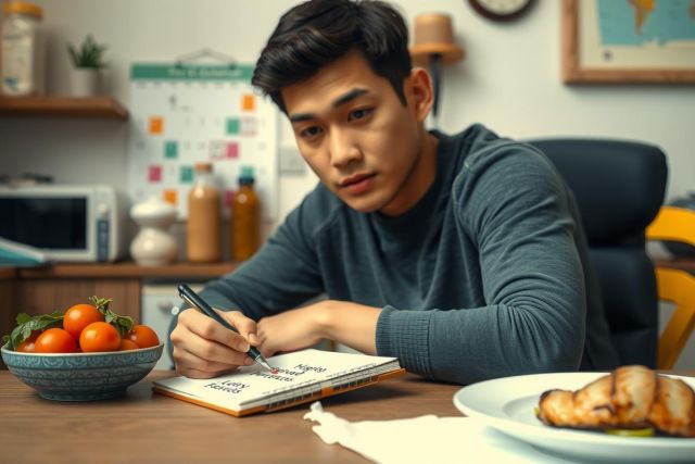 The image features a young man seated at a desk with an open sketchbook in front of him. He is engrossed in drawing, holding a pen and looking down at his artwork. 