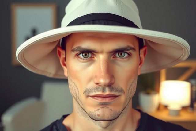 Portrait of a man with a focused gaze, bathed in soft light. Close-up shot highlighting facial features against a blurred background. Stylish and modern aesthetic.