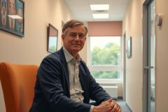 The image features a man seated at a desk in an office setting. He is wearing a dark jacket over a light-colored shirt, and appears to be posing for the photo with a slight smile on his face. The room has natural light coming from windows that are not visible but can be inferred by the reflection of the light on surfaces.