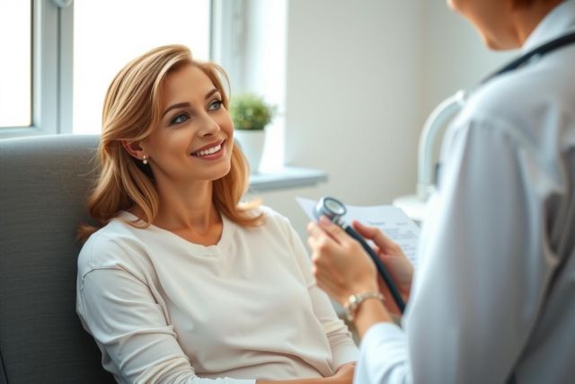 Doctor examining a patient during a consultation. The scene showcases a healthcare professional in a clinical setting, emphasizing patient care and medical checkups.