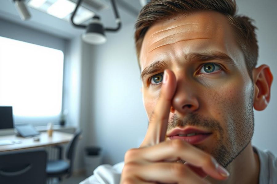 Close-up of a man with a beard, holding his finger to his lips in a shushing gesture. He's indoors, likely in an office or studio space with a window and desk visible in the blurred background. The lighting is natural and bright.