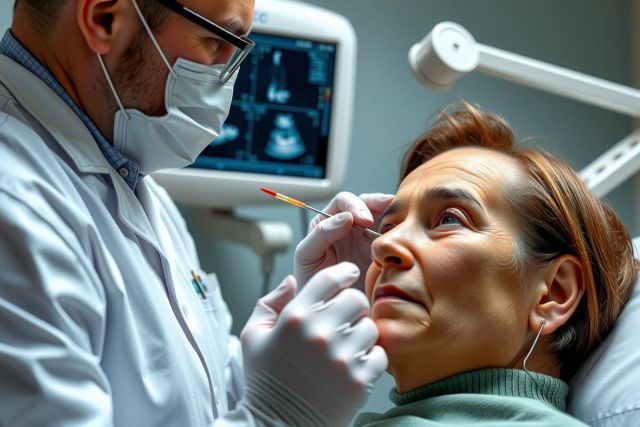 In the image, a medical professional is seen attending to a patient who is lying down on a hospital bed. The medical professional is wearing personal protective equipment (PPE), which suggests they may be in the middle of an examination or treatment procedure.