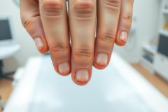 Close-up of hands against a white surface. The image showcases the hands in focus, with a shallow depth of field. Minimalist composition, clean background.