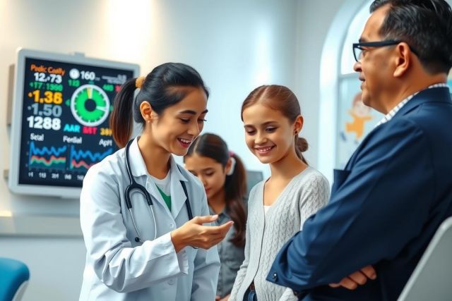 Doctor discusses patient's health with a concerned parent in a clinic setting.  Healthcare professional in white coat, patient, medical examination, health checkup, hospital, medical care.