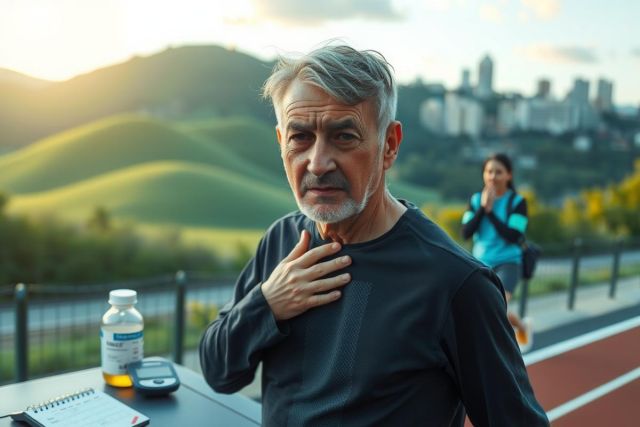 The image shows a man sitting on the side of a track. He is wearing athletic clothing and appears to be resting or observing something, possibly watching other runners pass by. 