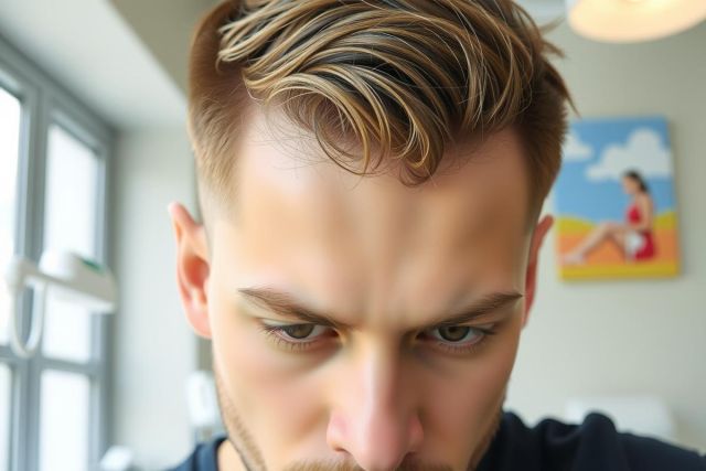 Close-up portrait of a man with a serious expression, framed by a window with a painting visible in the background. Natural light and a neutral color palette dominate the image.