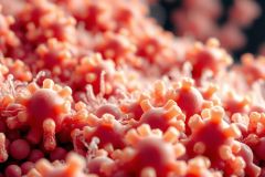 High magnification view of spherical objects with small holes. These could be cells, microorganisms or particles in a scientific context.