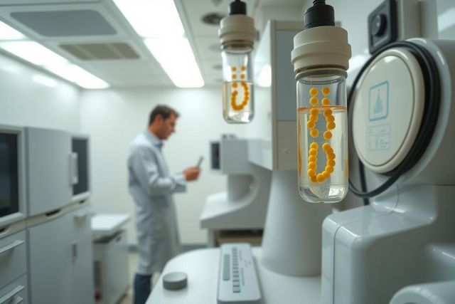 Scientist working in a laboratory. The image showcases a clean, bright lab environment with scientific equipment and a focus on research and technology.