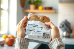 Close-up of hands holding a package of cookies, with a warm kitchen background. The image shows a focus on the product and a cozy, inviting atmosphere. Natural light and a focus on textures are prominent.