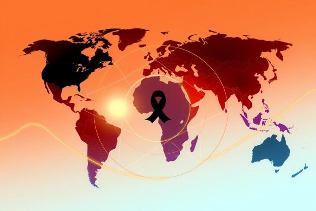 The image presents a globe encircled by various flags and symbols, each representing a different country. The flags are arranged in a semi-circle around the globe, suggesting international unity or cooperation among the nations. 