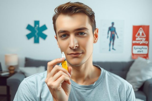 The image features a young man sitting on a couch in what appears to be a casual setting. He is holding up a glass vial, possibly discussing its contents or purpose during an online session or video.
