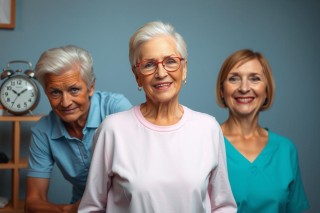 Three individuals, possibly medical professionals due to the context and attire. They are posed together in a room that appears to be an office or institutional setting. 