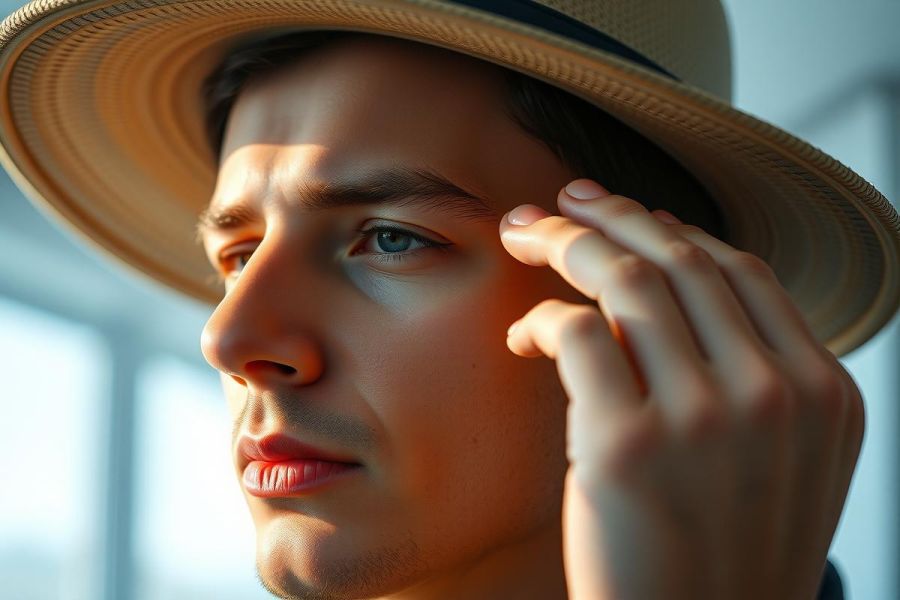 Close-up portrait of a person looking thoughtful. Warm lighting highlights their face and creates a contemplative mood. The background suggests an interior setting with soft light.