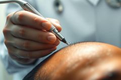Close-up of a medical professional using a dermaplaning tool on skin. Focus on exfoliation and skincare. Bright, clean environment with a focus on health and beauty.
