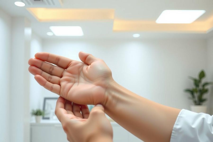 Close-up of hands checking pulse, medical examination, healthcare, wellness, diagnostic, close-up shot, white background, medical professional.