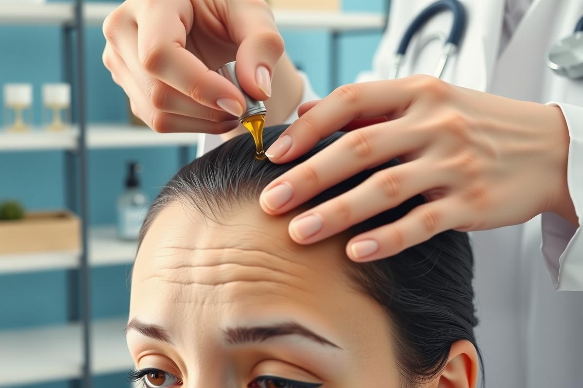 Doctor applies eye drops to a patient's eye in a clinic setting. Focus on eye care, treatment, and medical professional. Soft lighting and a professional atmosphere.