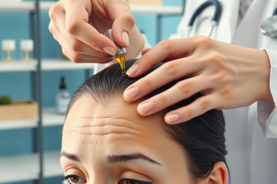 Doctor applies eye drops to a patient's eye in a clinic setting. Focus on eye care, treatment, and medical professional. Soft lighting and a professional atmosphere.