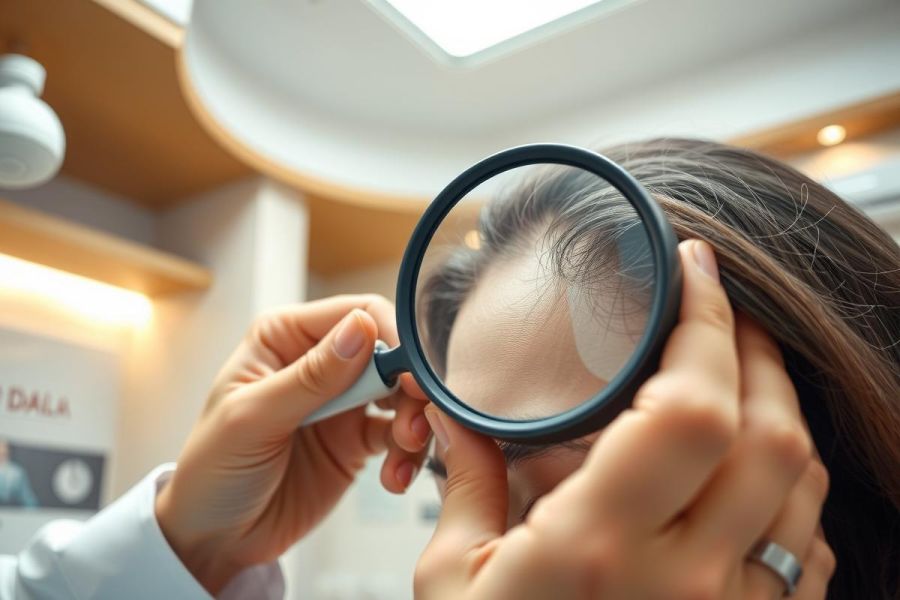 Close-up of hands holding a magnifying glass, possibly examining something with focus on detail. The setting appears to be a store or office environment with a bright, clean aesthetic.