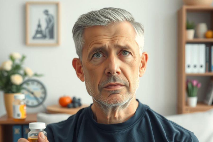 The image shows a man sitting in an indoor setting, possibly a home or office. He appears to be in the middle of a conversation or a video recording, as he looks slightly surprised or questioning.