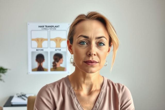 In the image, a woman is seated in an office environment. She appears to be in deep thought or perhaps preparing for a meeting. Her attire consists of a pink top which stands out against the neutral tones of her surroundings. Behind her is a whiteboard with various images and text related to medical procedures, suggesting that she might be involved in a professional setting like a hospital or clinic.