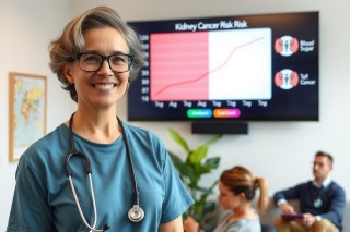 The image features a female medical professional, presumably a nurse or doctor given her stethoscope and attire, which suggests she is in a healthcare setting. 