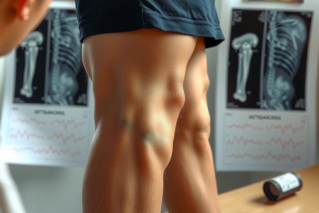 The image shows a person's torso from the front, focusing on their muscular definition. The individual appears to be engaged in some form of physical activity, possibly exercising or demonstrating an exercise technique. In the background, there are medical diagrams and charts related to human anatomy and skeletal systems, suggesting that the setting might be a gym or a healthcare-related environment.