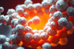 This image features a close-up view of crystalline structures with a bright orange or yellow glow. 