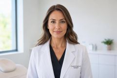 Female cosmetic medicine specialist in clinic, calm professional portrait for an editorial feature.