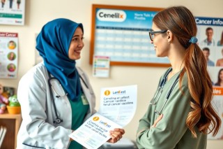 In the image, two women are engaged in a conversation. One woman is dressed in medical attire, including scrubs and a stethoscope around her neck, indicating she might be a healthcare professional, possibly a doctor or nurse.