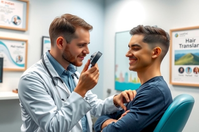 Doctor examining a patient in a clinic setting. Healthcare professional performing an examination, showcasing medical care and diagnostic procedures.