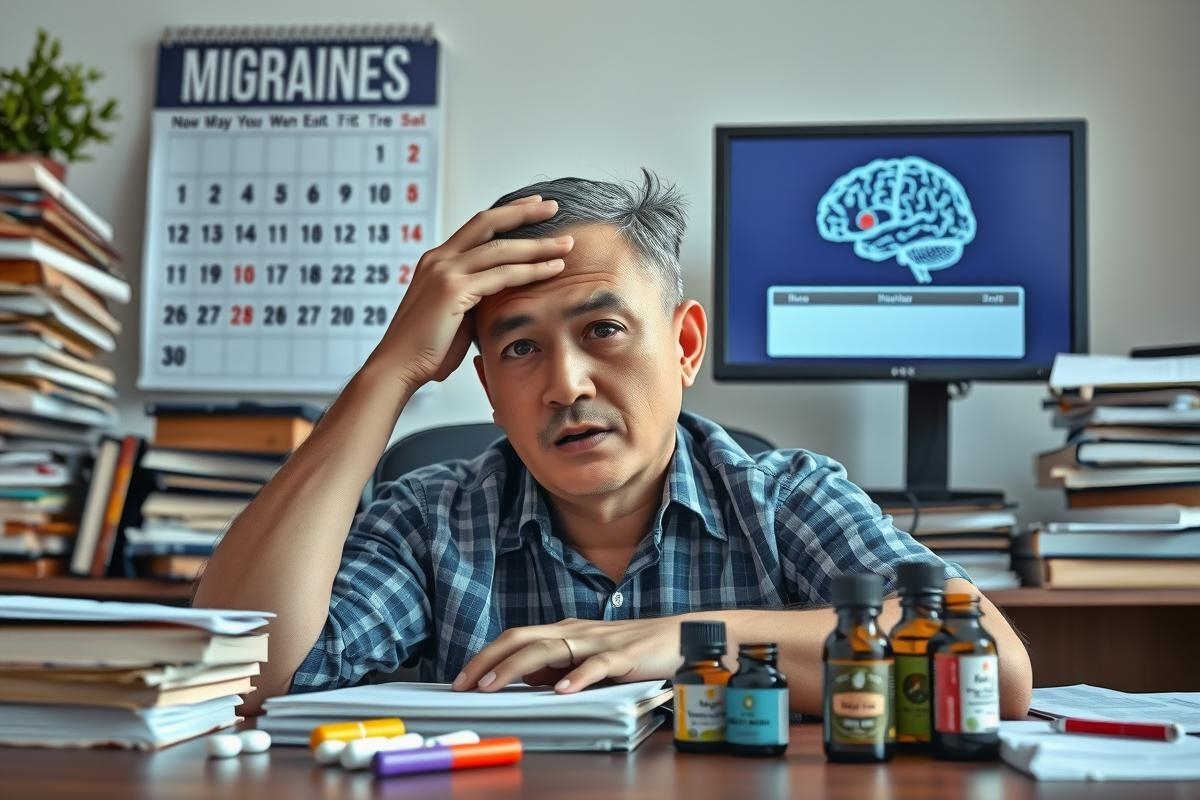 The image depicts an indoor office setting with a man, seemingly in the middle of his work. He is seated at a desk and appears to be deep in thought or possibly struggling with a task.