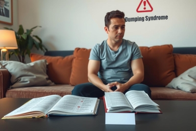 In the image, a man is sitting comfortably on a couch. A book is on the table in front of him and he appears to be reading or examining the book's contents with interest. His focused expression suggests that he may be doing some type of study or research regarding the book's contents.