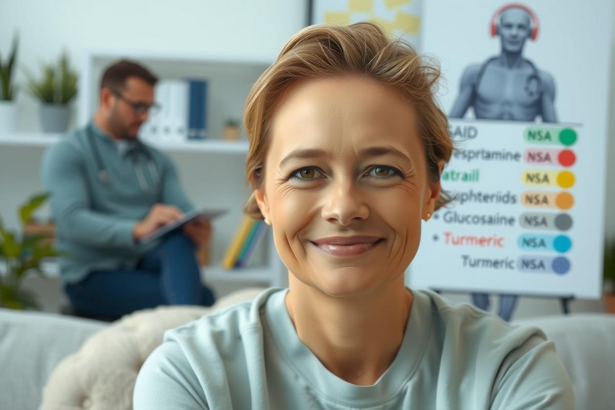 The image features a young woman smiling at the camera. She appears to be in an office environment, with a man seated behind her engaged in some work on his tablet. The room is well-lit with natural light and has plants adding a touch of greenery to the space.