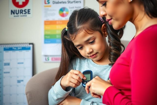 A moment between a mother and daughter, as the mother shows the daughter a device. The mother's hand gently traces the child's hand over the device.
