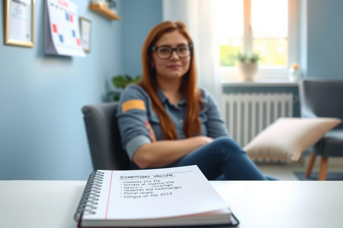 This image depicts a woman sitting at a desk in an office setting. She is wearing glasses and has her hand resting on the desk while she leans back in her chair, looking directly at the camera with a neutral expression.