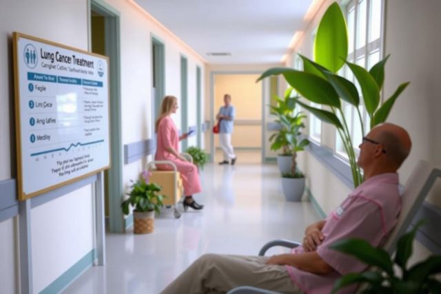 The image depicts a hospital room with two patients and a nurse. The room is well-lit, with windows allowing natural light in. A patient sits in a wheelchair to the left, while another patient is lying in a bed on the right. In the background, there's a potted plant adding a touch of greenery to the environment. On the wall, an information board is visible.