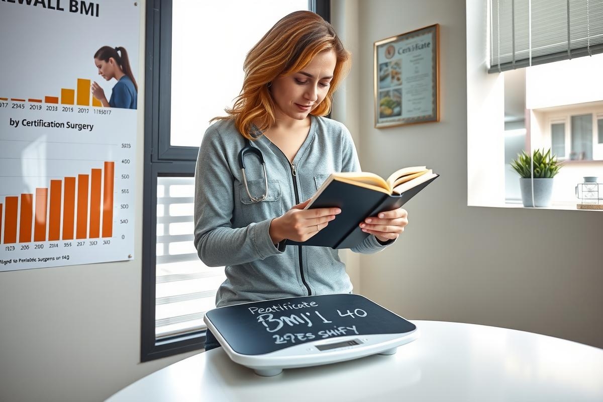The image shows a young woman sitting at a desk in an office setting. She is dressed professionally, suggesting she may be a nurse or healthcare professional. The woman is holding a book and appears to be reading from it. The background includes a window with blinds partially drawn, which lets in natural light.